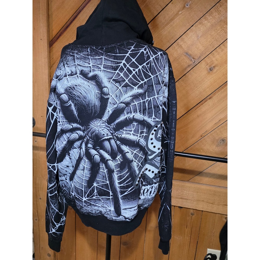 Stray Black Spider Web Rhinestone Hoodie Mens Small Gothic Streetwear - Picture 3 of 6